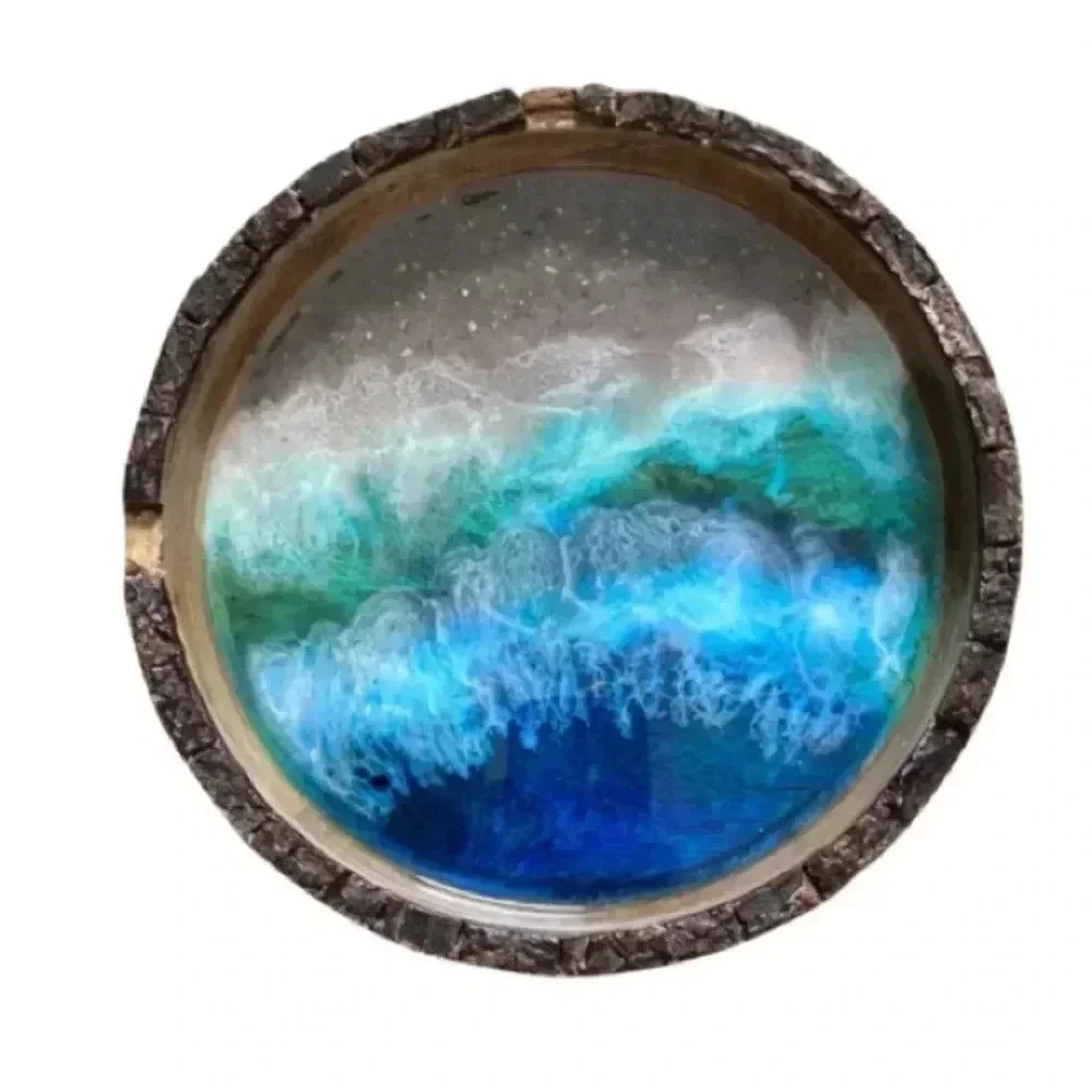 Decorative Wood Round‎ Homemade Beach Resin Serving Plate